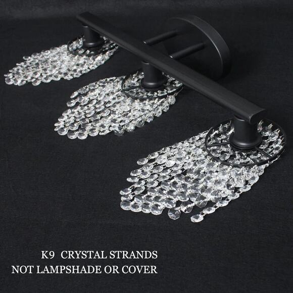Black Bathroom Light Fixtures, 3-Light Crystal Vanity Lights Over Mirror | NEW - Picture 4 of 8